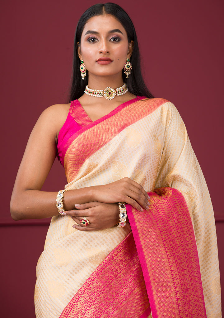 Cream Zariwork Soft Silk Saree