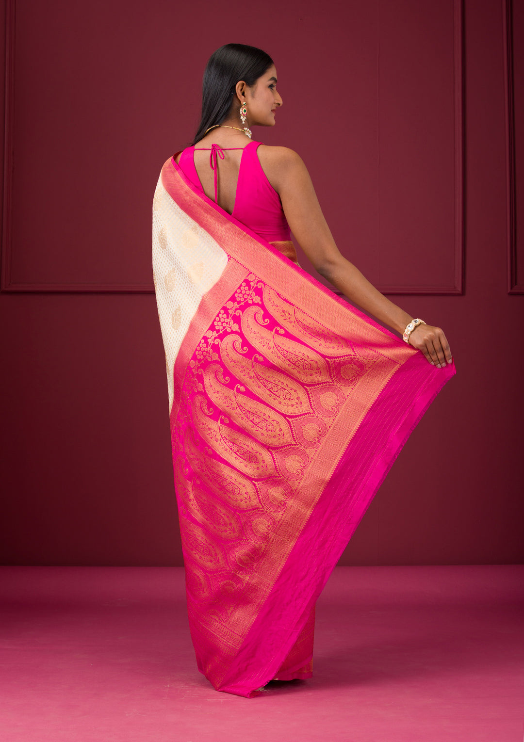 Cream Zariwork Soft Silk Saree