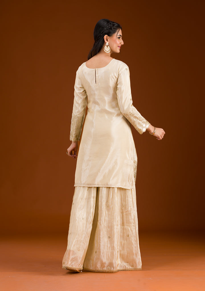 Cream Zariwork Tissue Readymade Salwar Suit