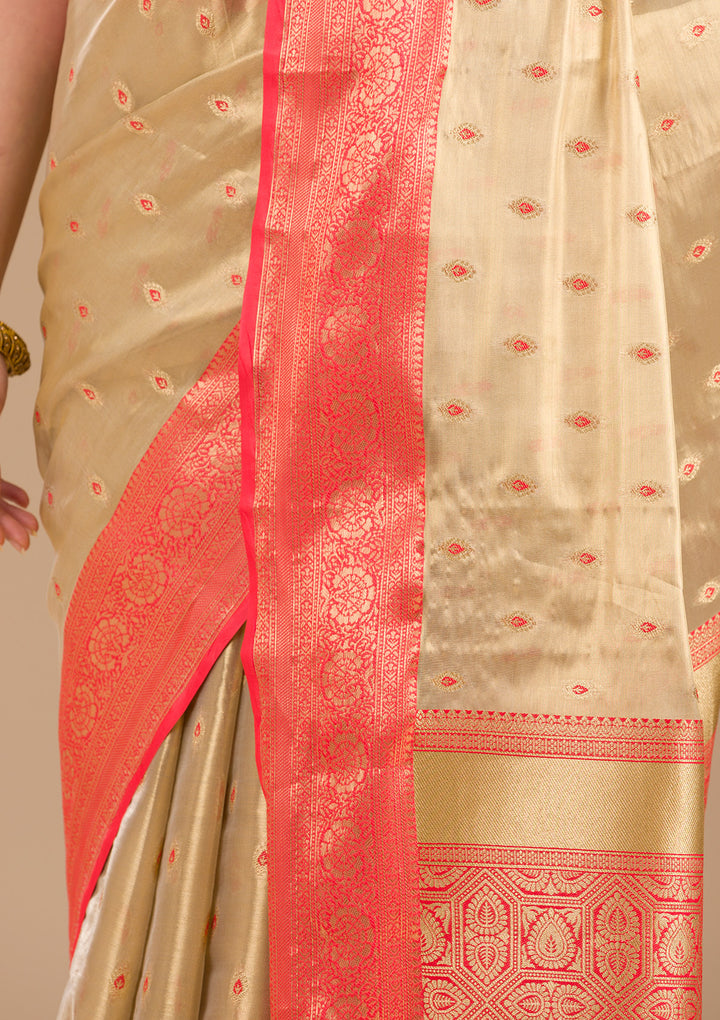 Cream Zariwork Tissue Saree-Koskii