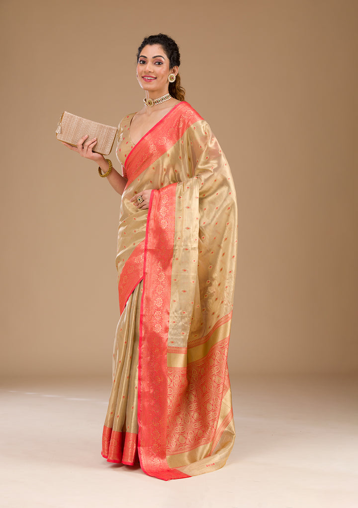 Cream Zariwork Tissue Saree-Koskii