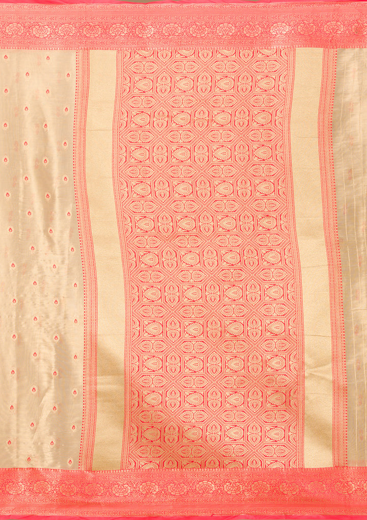 Cream Zariwork Tissue Saree-Koskii