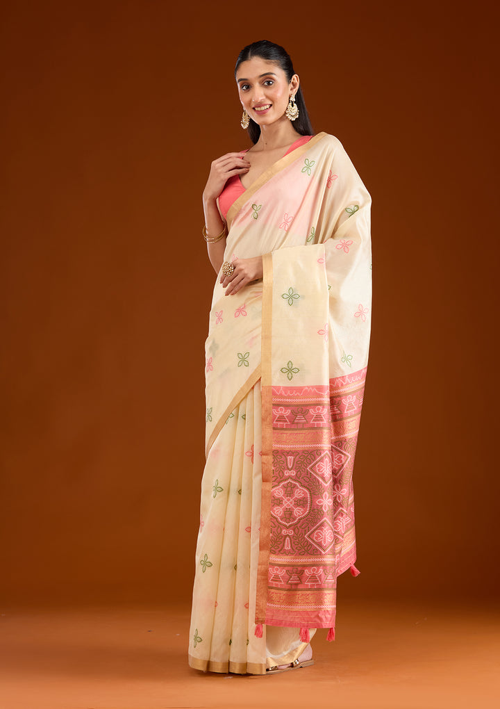 Cream Zariwork Tissue Saree