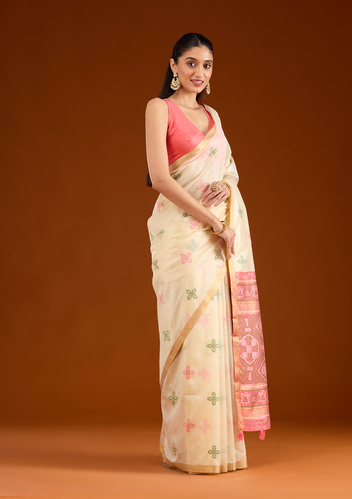 Cream Zariwork Tissue Saree