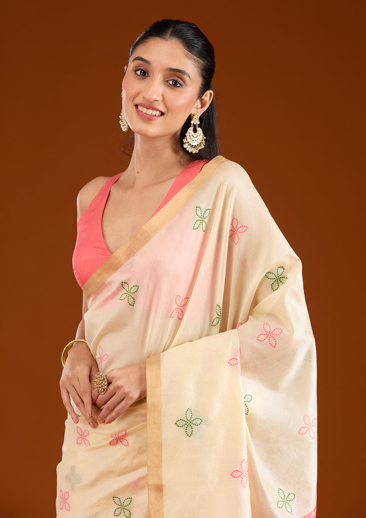 Cream Zariwork Tissue Saree