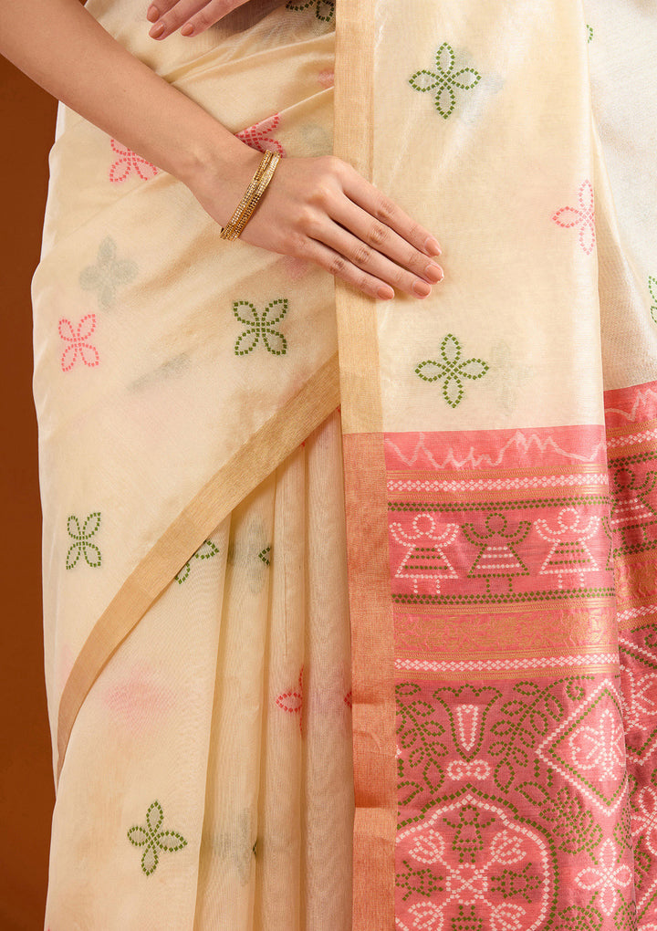 Cream Zariwork Tissue Saree