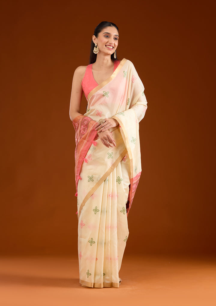 Cream Zariwork Tissue Saree