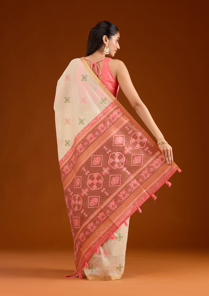 Cream Zariwork Tissue Saree