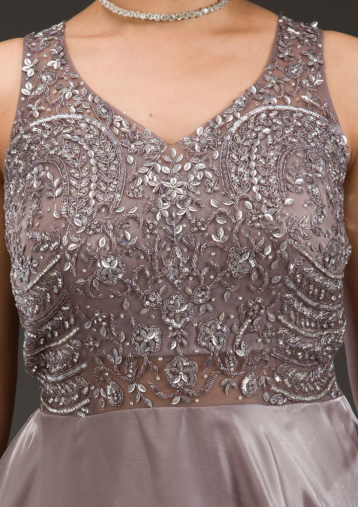 Dark Grey Cutdana Satin Gown