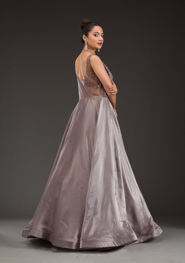 Dark Grey Cutdana Satin Gown