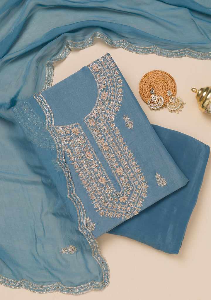 Dark Grey Cutdana Tissue Unstitched Salwar Suit