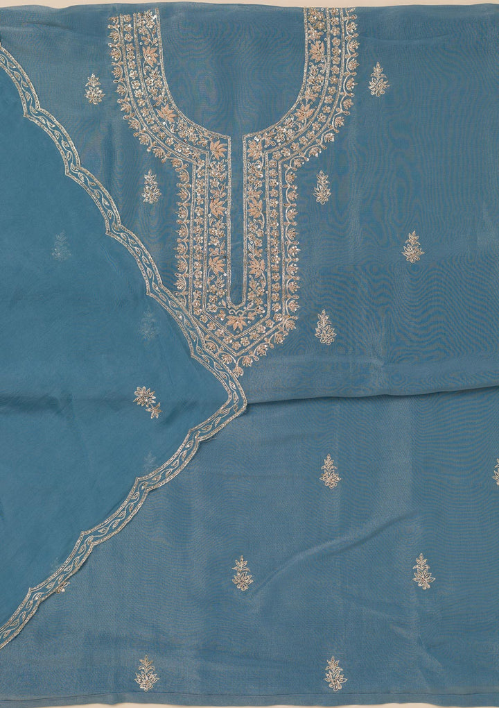 Dark Grey Cutdana Tissue Unstitched Salwar Suit
