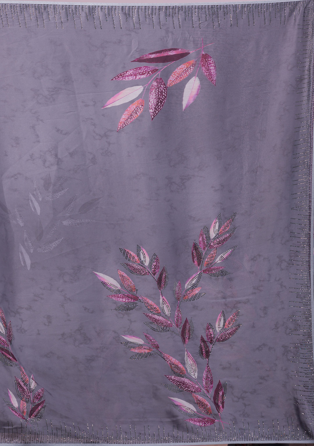 Dark Grey Printed Semi Crepe Designer Saree