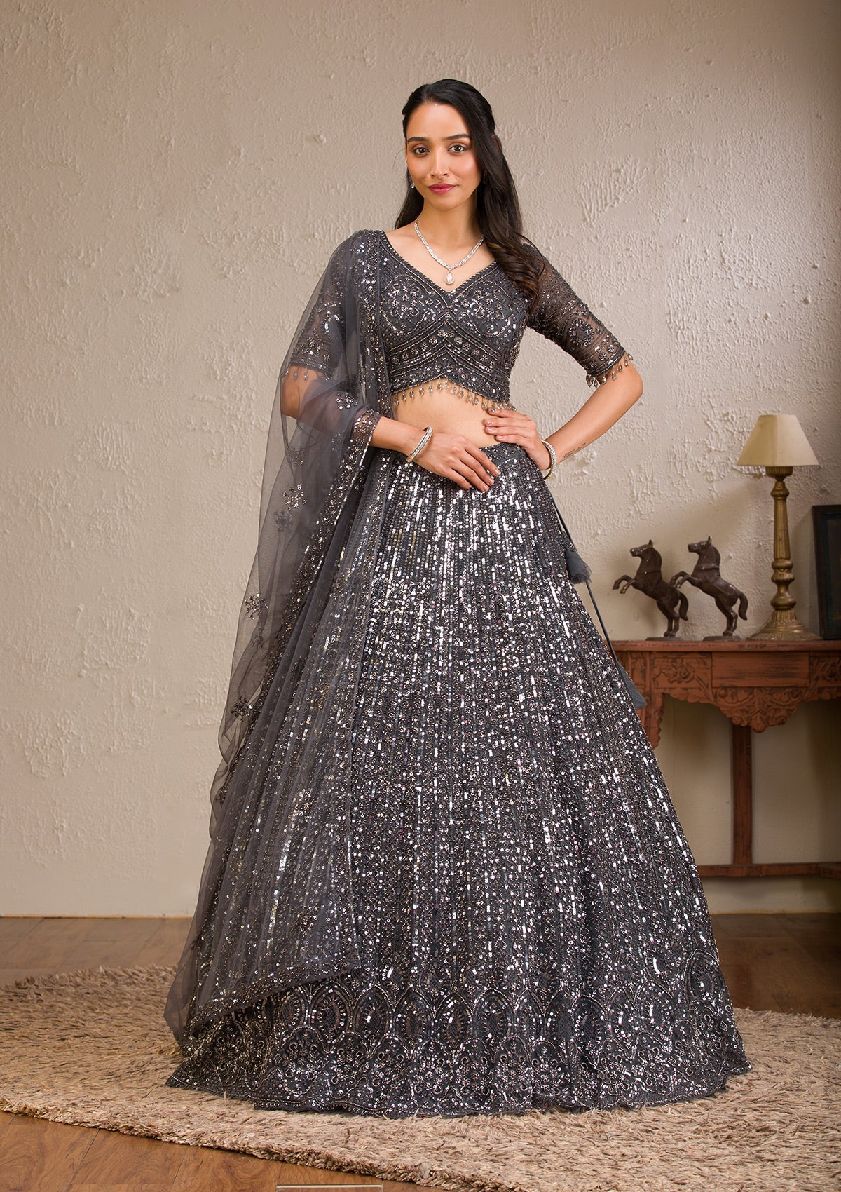 bridal lehenga in grey colour