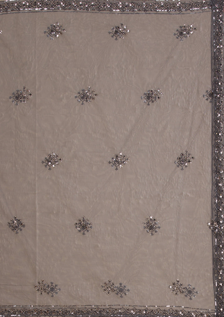 Dark Grey Sequins Net Readymade Lehenga