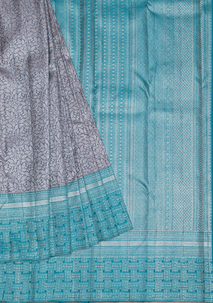 Dark Grey Silver Zariwork Kanjivaram Pure Silk Saree