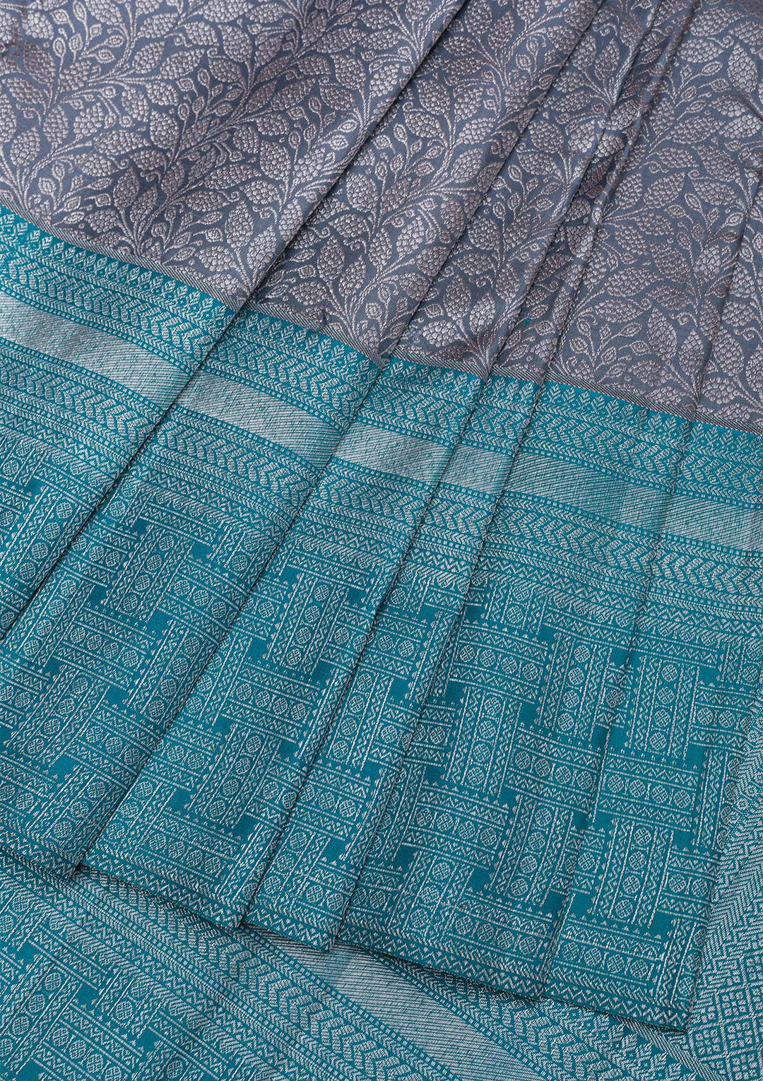 Dark Grey Silver Zariwork Kanjivaram Pure Silk Saree