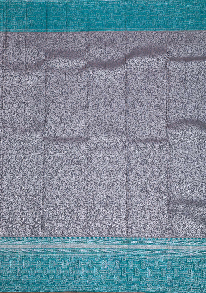 Dark Grey Silver Zariwork Kanjivaram Pure Silk Saree