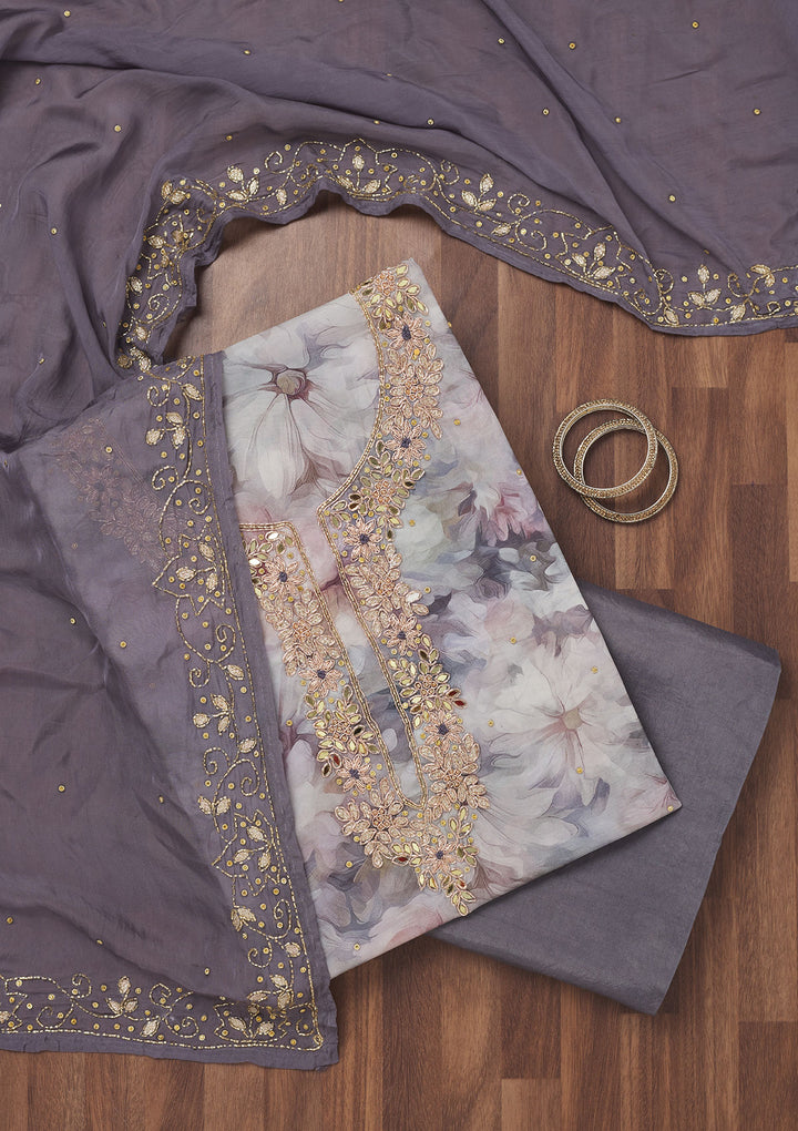 Dark Grey Stonework Tissue Unstitched Salwar Suit