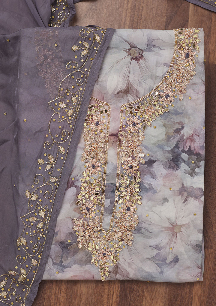 Dark Grey Stonework Tissue Unstitched Salwar Suit