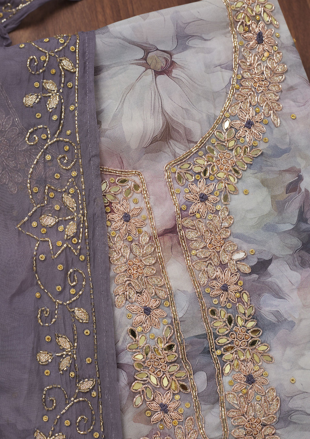 Dark Grey Stonework Tissue Unstitched Salwar Suit