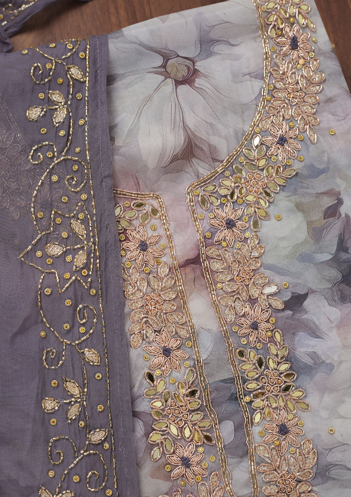 Dark Grey Stonework Tissue Unstitched Salwar Suit
