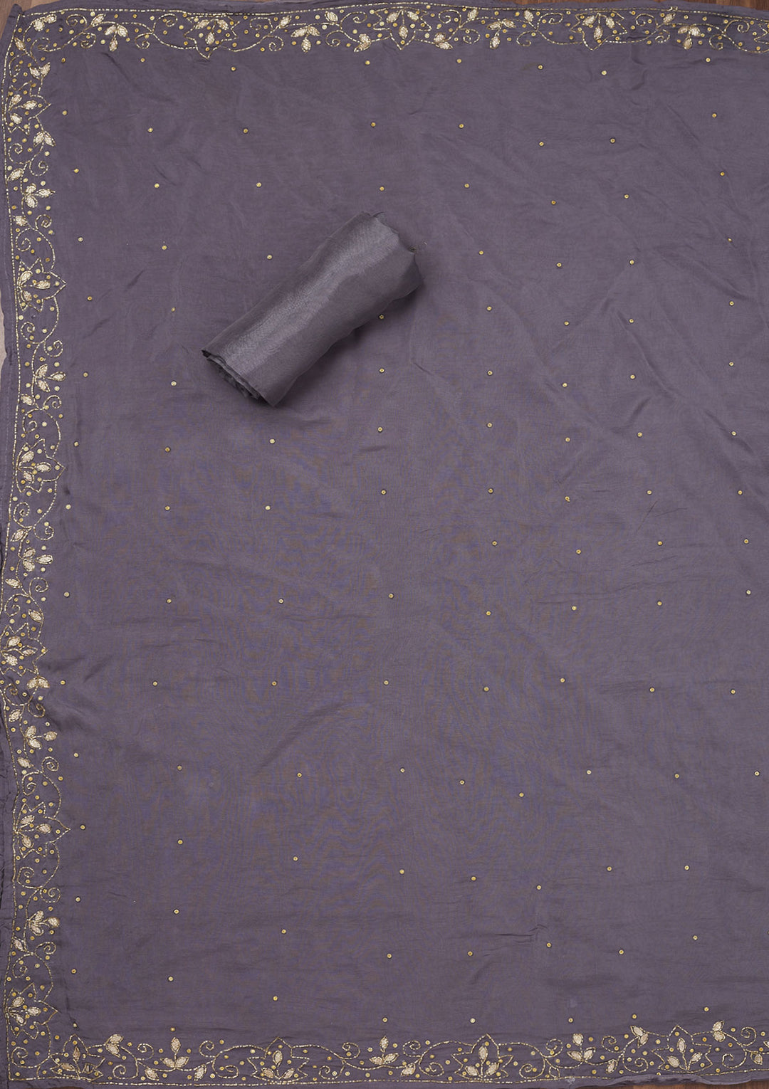 Dark Grey Stonework Tissue Unstitched Salwar Suit
