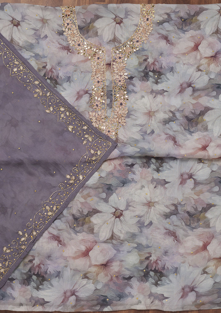 Dark Grey Stonework Tissue Unstitched Salwar Suit