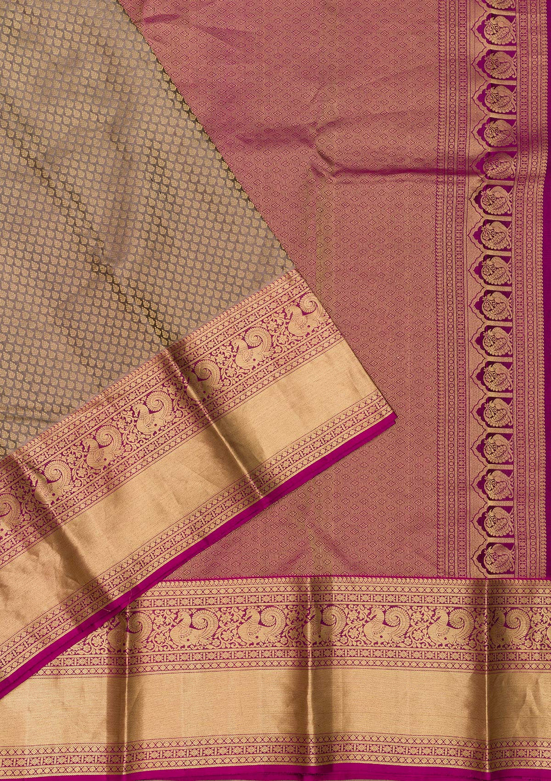 Dark Grey Zariwork Kanjivaram Pure Silk Saree