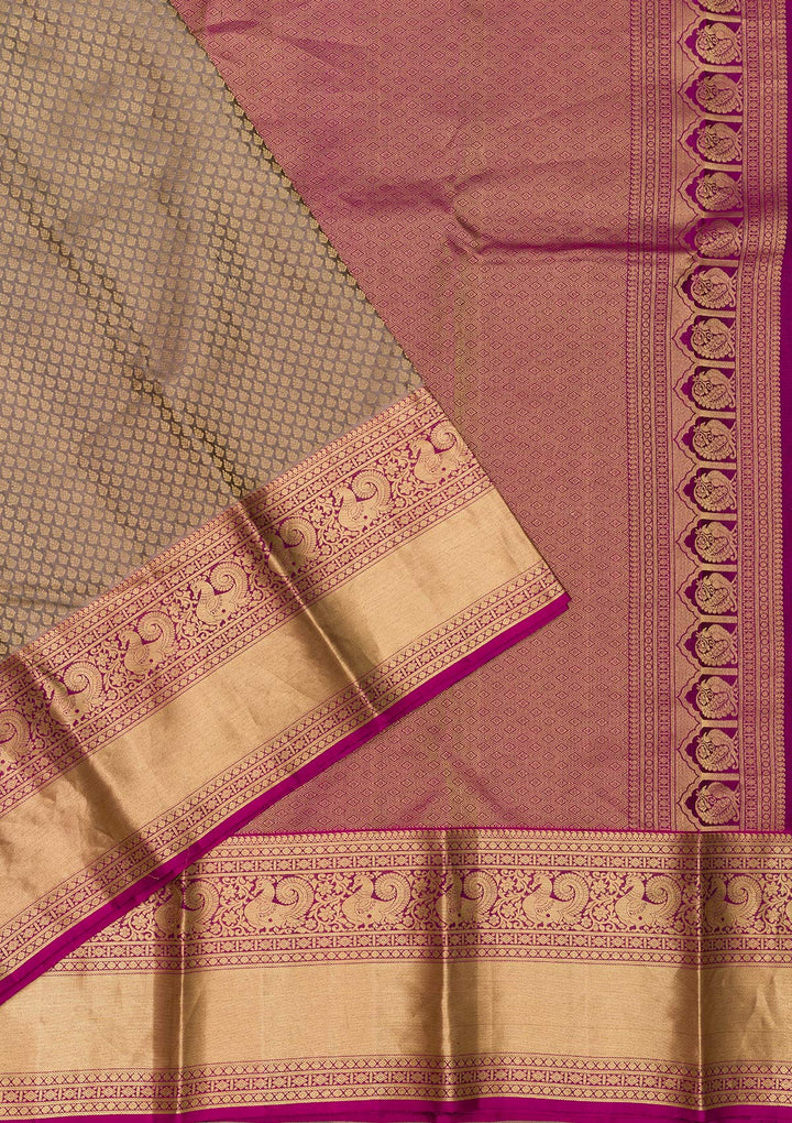 Dark Grey Zariwork Kanjivaram Pure Silk Saree