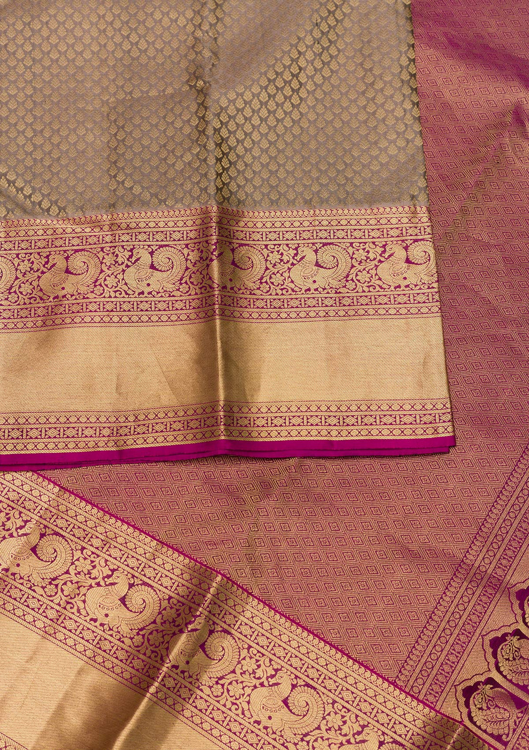 Dark Grey Zariwork Kanjivaram Pure Silk Saree