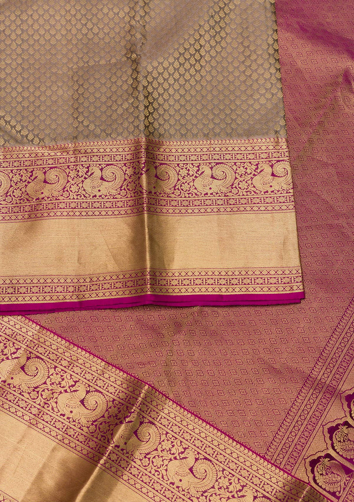 Dark Grey Zariwork Kanjivaram Pure Silk Saree