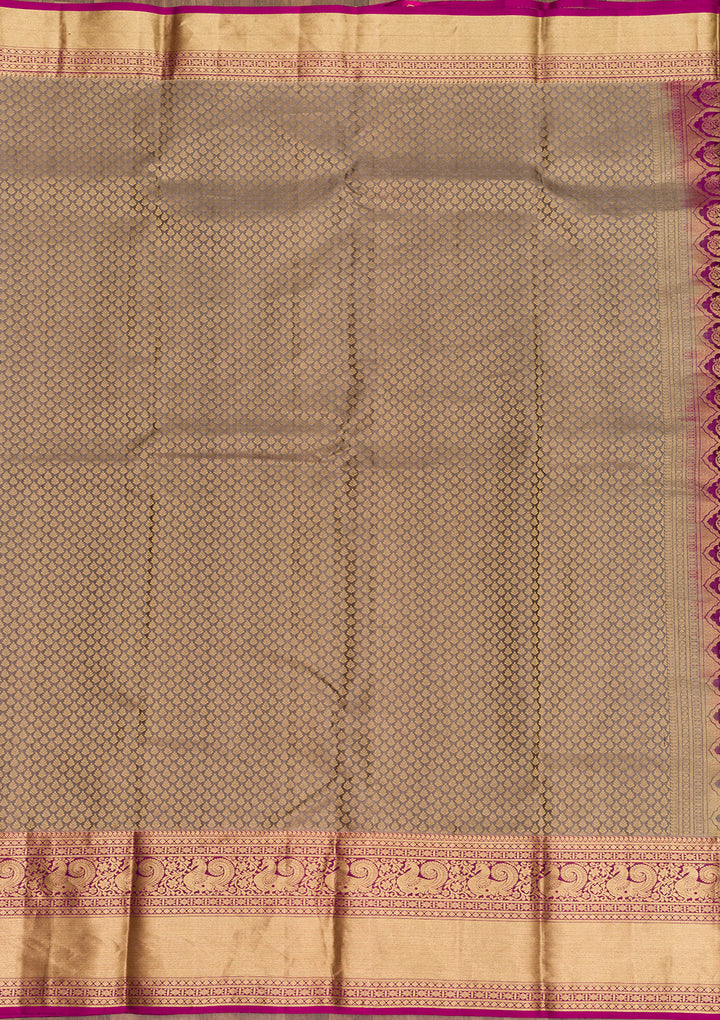 Dark Grey Zariwork Kanjivaram Pure Silk Saree