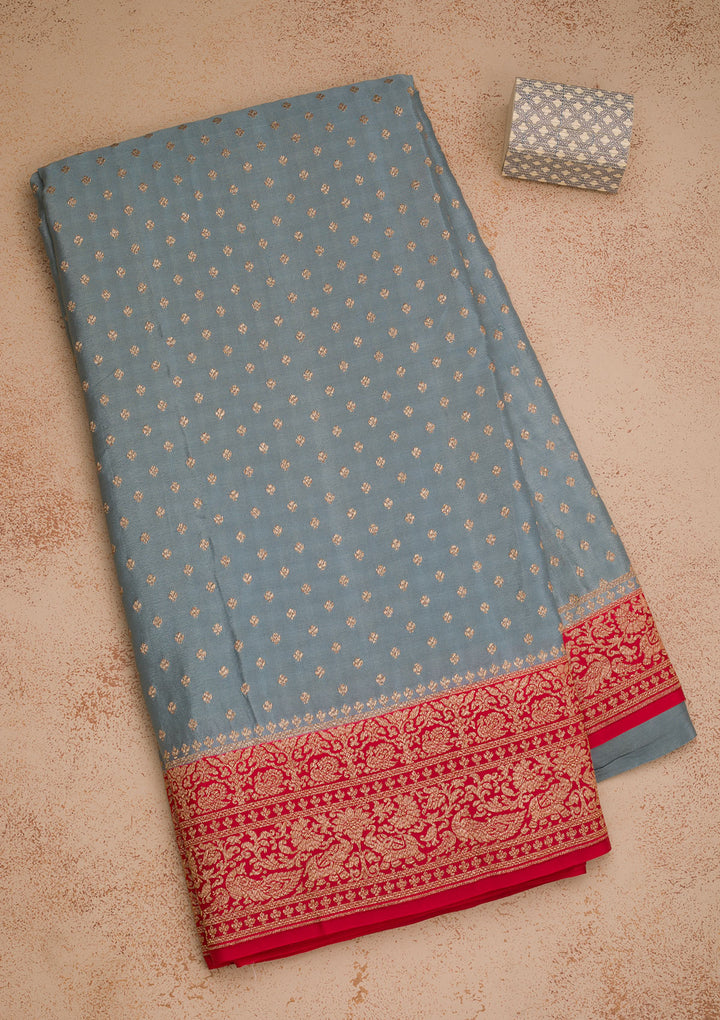 Dark Grey Zariwork Pure Silk Saree
