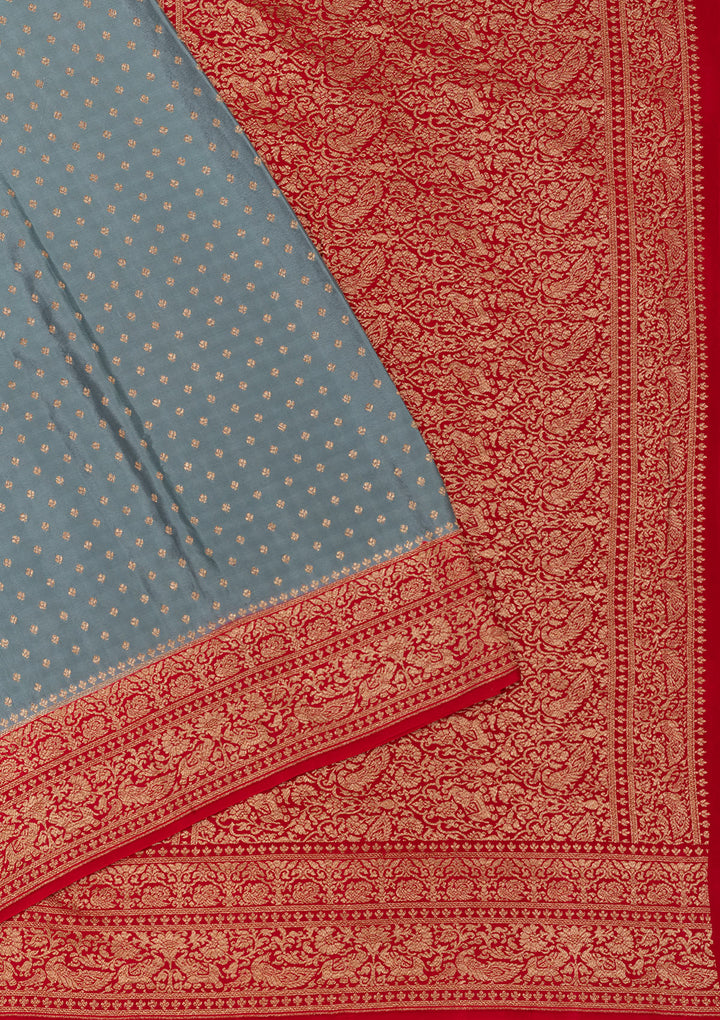 Dark Grey Zariwork Pure Silk Saree