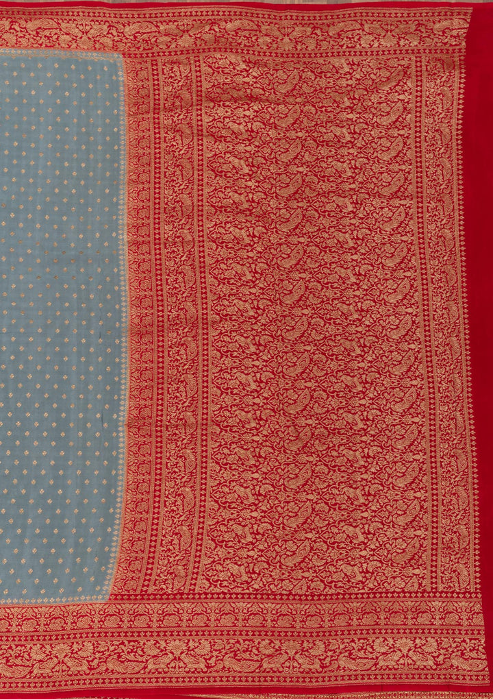 Dark Grey Zariwork Pure Silk Saree