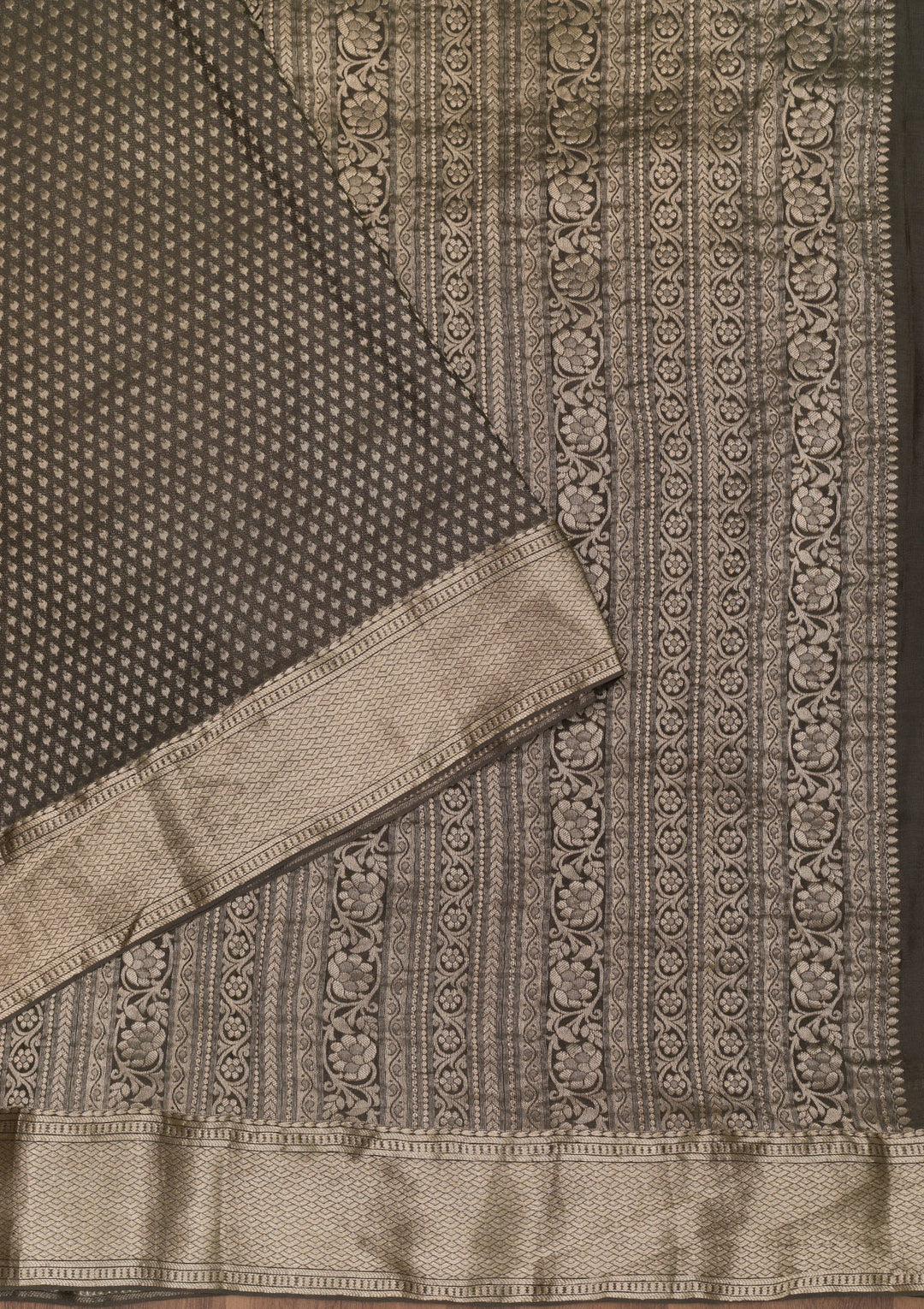 Dark Grey Zariwork Banarasi Pure Silk Saree
