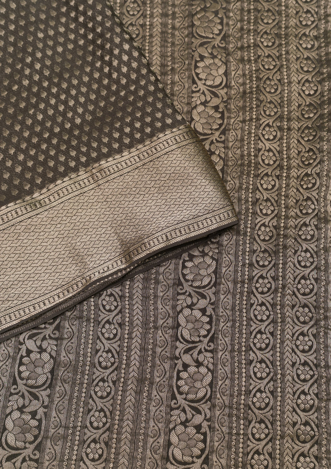 Dark Grey Zariwork Banarasi Pure Silk Saree