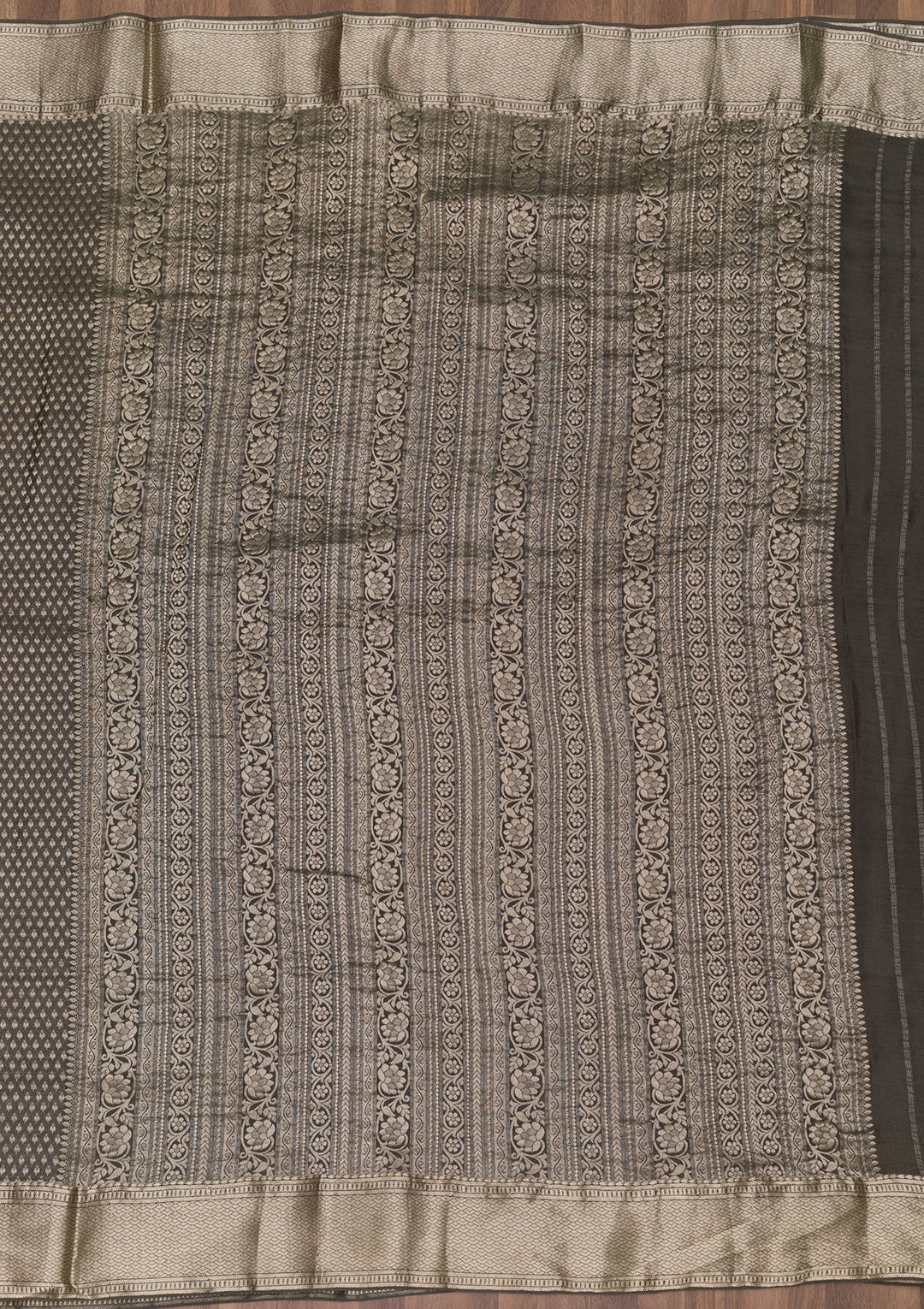Dark Grey Zariwork Banarasi Pure Silk Saree