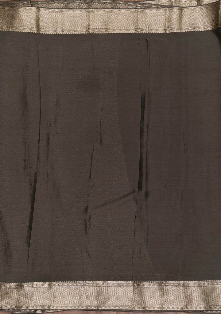 Dark Grey Zariwork Banarasi Pure Silk Saree