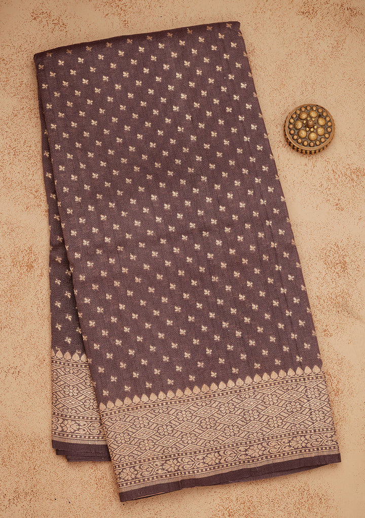 Dark Grey Zariwork Pure Silk Saree