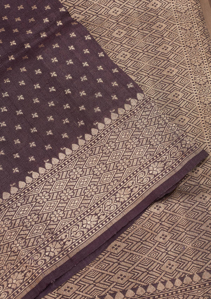 Dark Grey Zariwork Pure Silk Saree