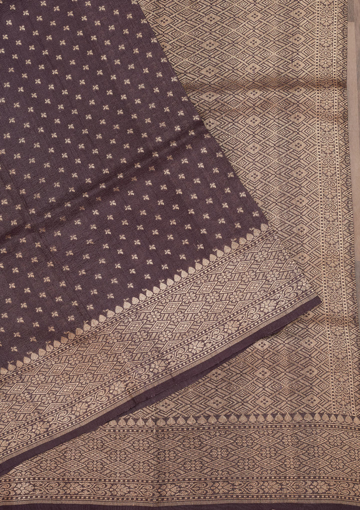 Dark Grey Zariwork Pure Silk Saree