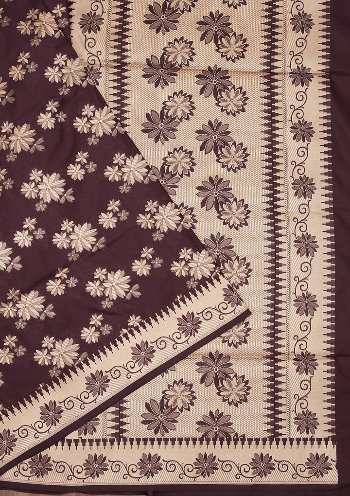 Dark Grey Zariwork Pure Silk Saree