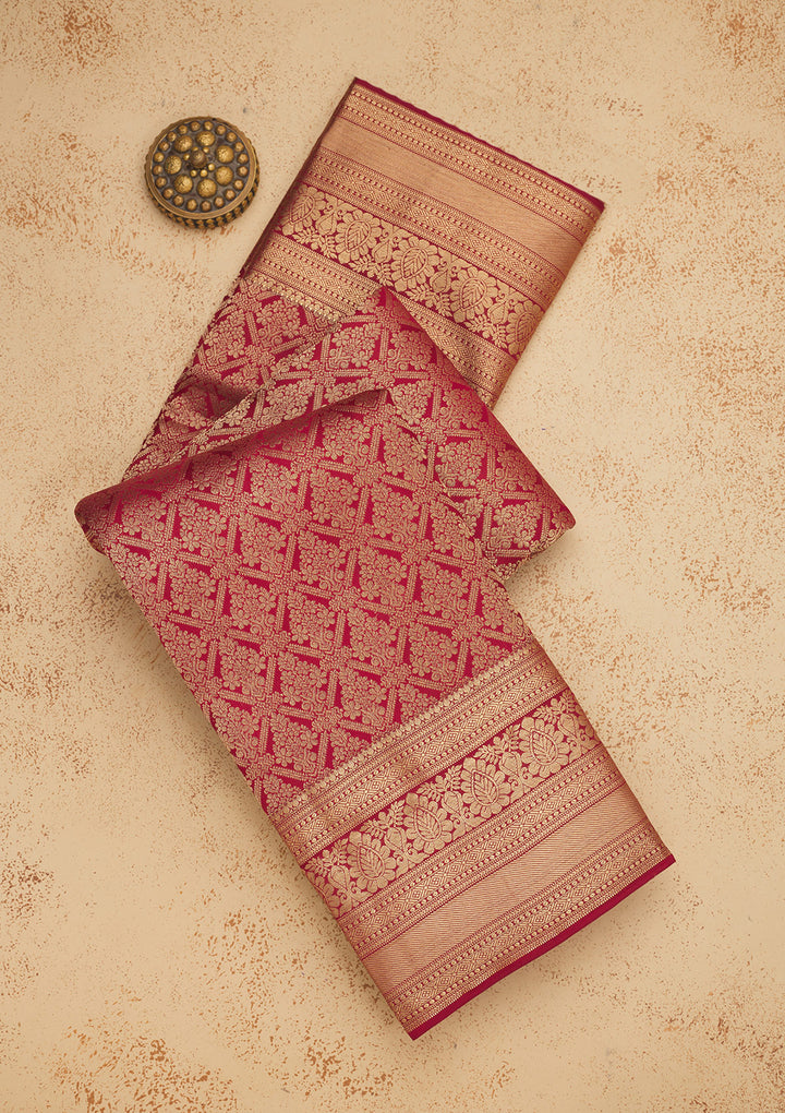 Dark Maroon Zariwork Pure Silk Saree