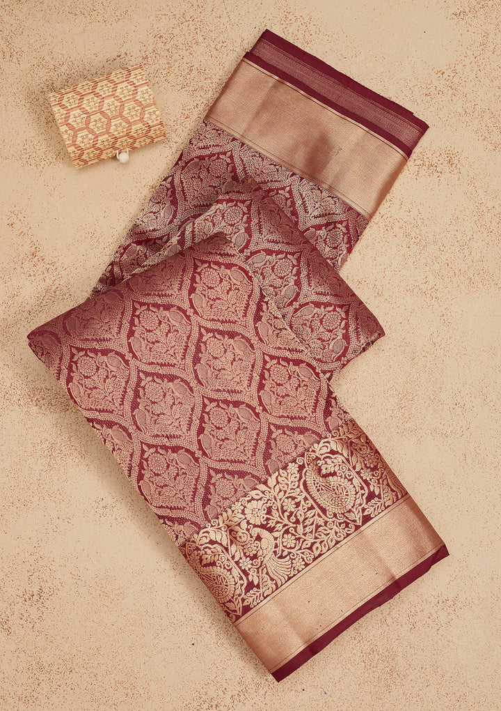 Dark Maroon Zariwork Pure Silk Saree