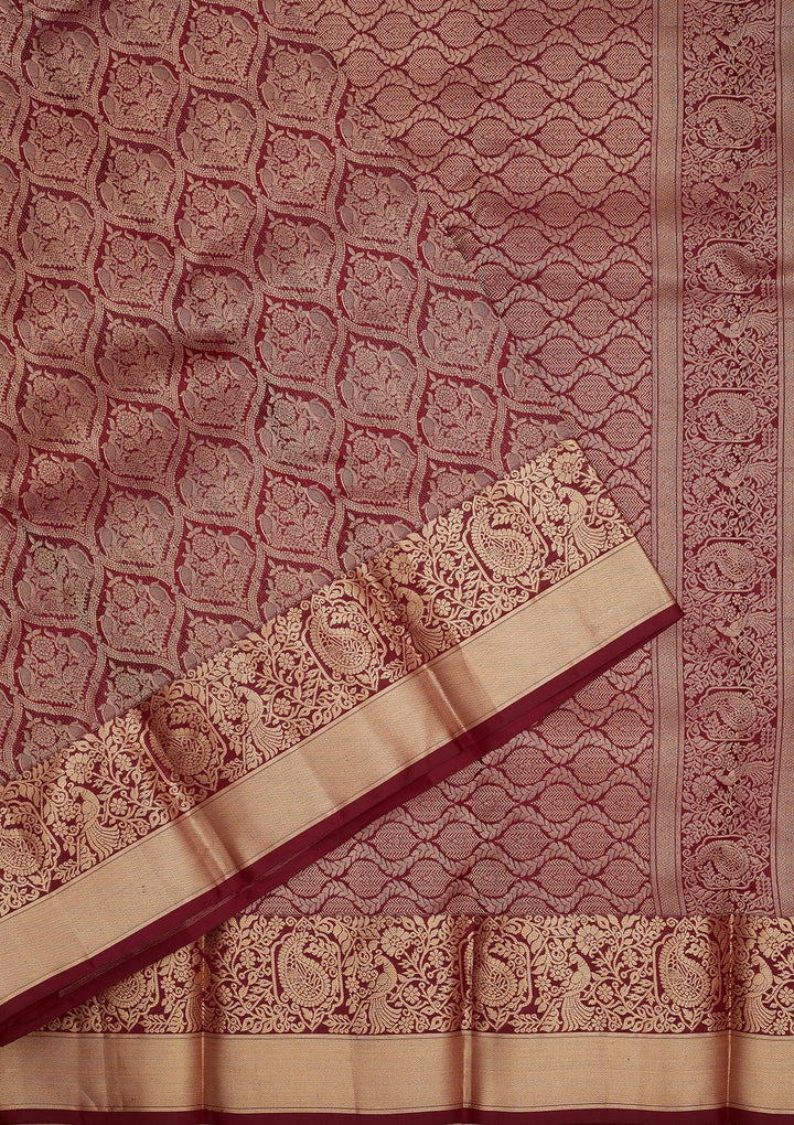 Dark Maroon Zariwork Pure Silk Saree
