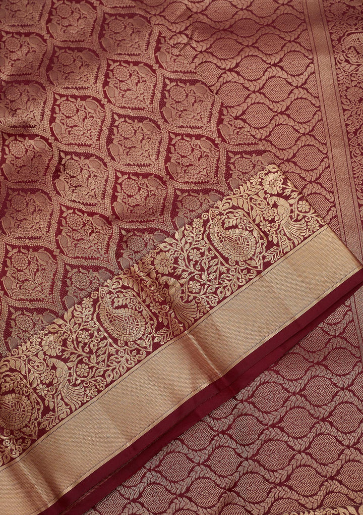 Dark Maroon Zariwork Pure Silk Saree