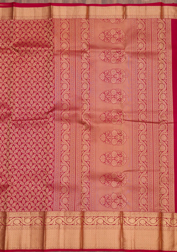 Dark Maroon Zariwork Pure Silk Saree