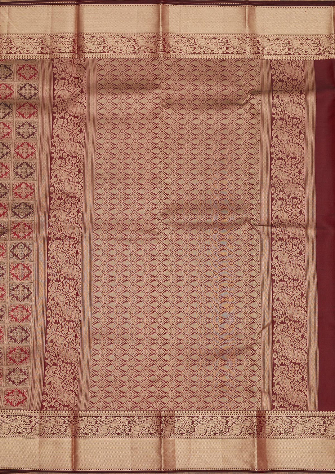 Dark Maroon Zariwork Pure Silk Saree